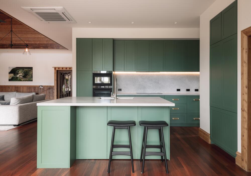 Kitchen renovation in Geelong with green cabinetry