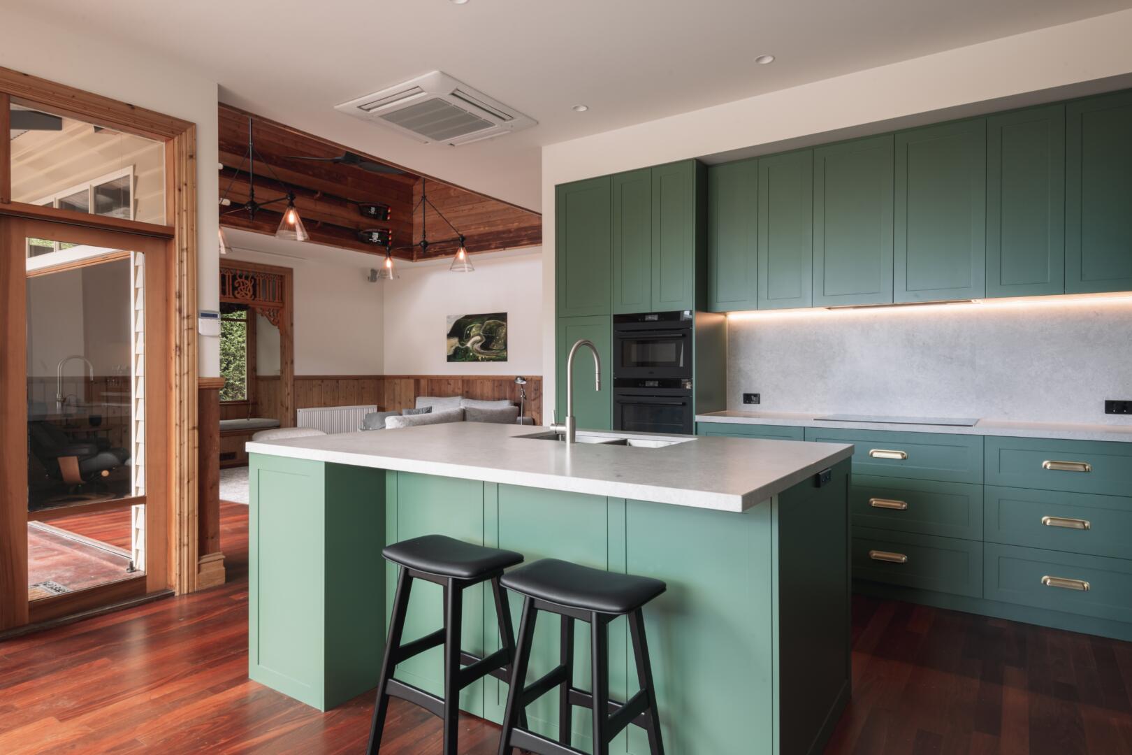 Kitchen renovation in Geelong with green cabinetry