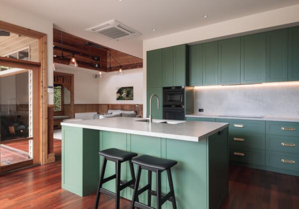 Kitchen renovation in Geelong with green cabinetry